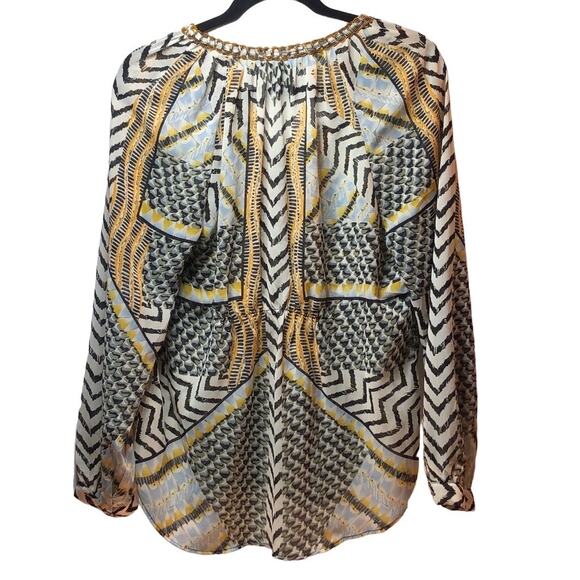 Chelsea & Theodore Sheer Geometric Print Blouse Womens Medium Long Sleeve Top - Picture 2 of 10